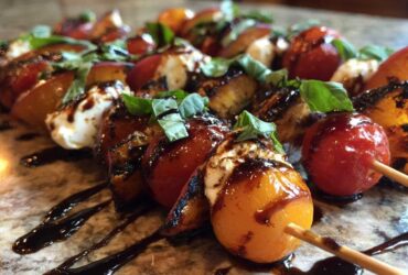 Grilled Peach Caprese Skewers with Balsamic Glaze