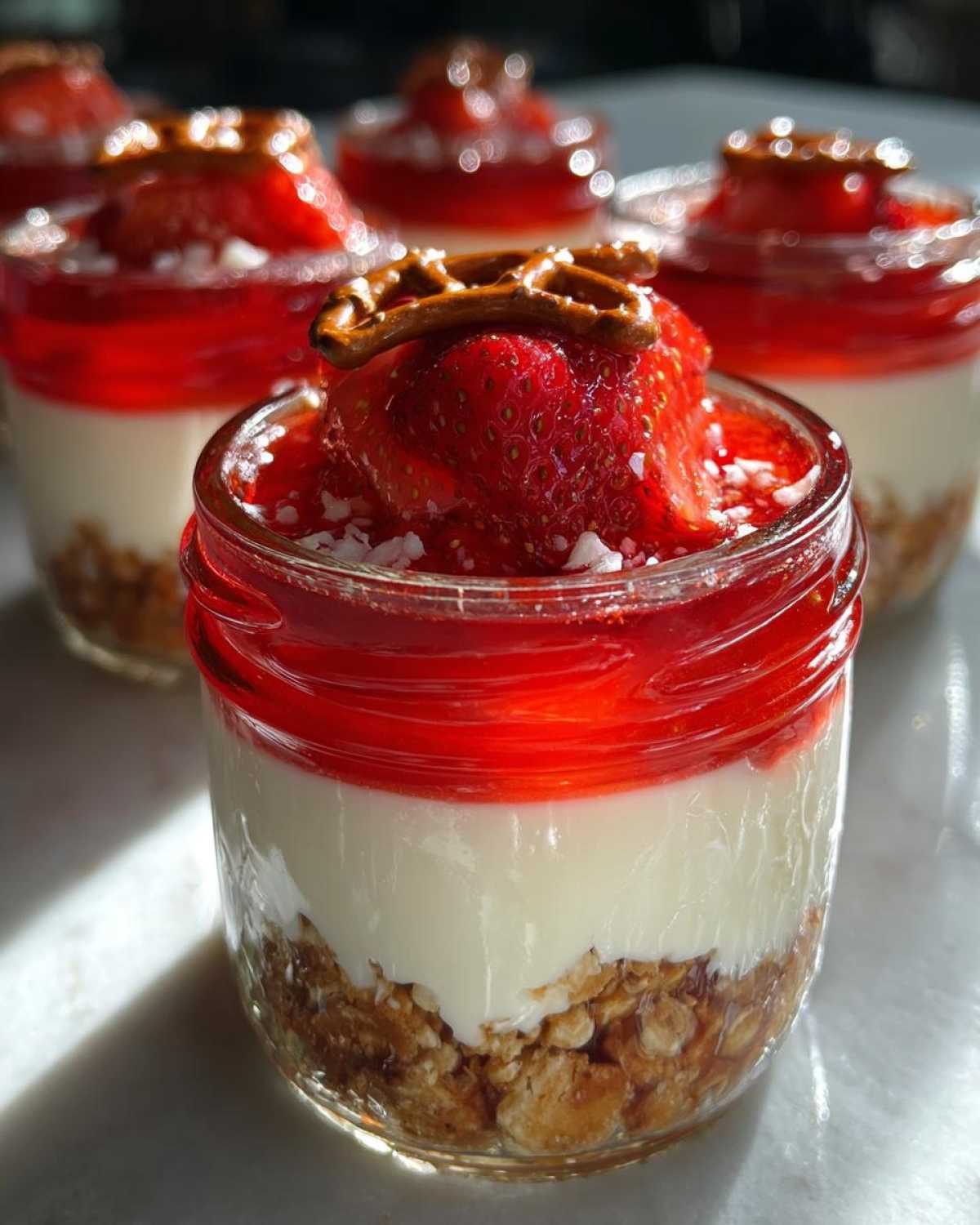 Strawberry Pretzel Dessert Jars - detail 2