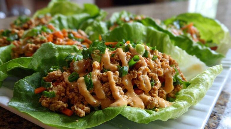 Thai Chicken Lettuce Wraps with Peanut Sauce