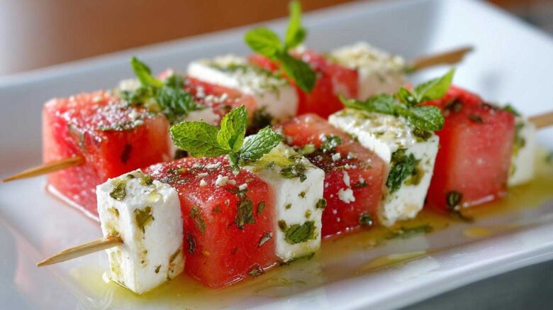 Watermelon Feta Mint Salad Skewers