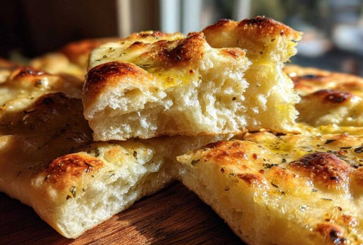 A close-up cross-section showing the fluffy, airy interior of freshly baked naan bread, drizzled with oil and herbs.
